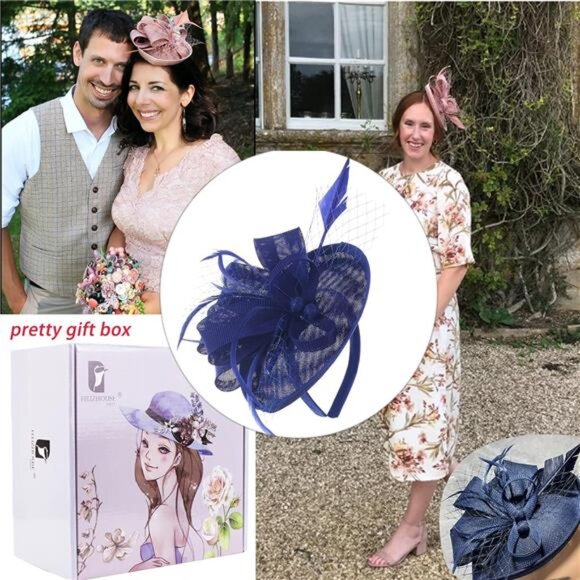 Fascinators for Women Tea Party Hat 2 Blue - Picture 6 of 6